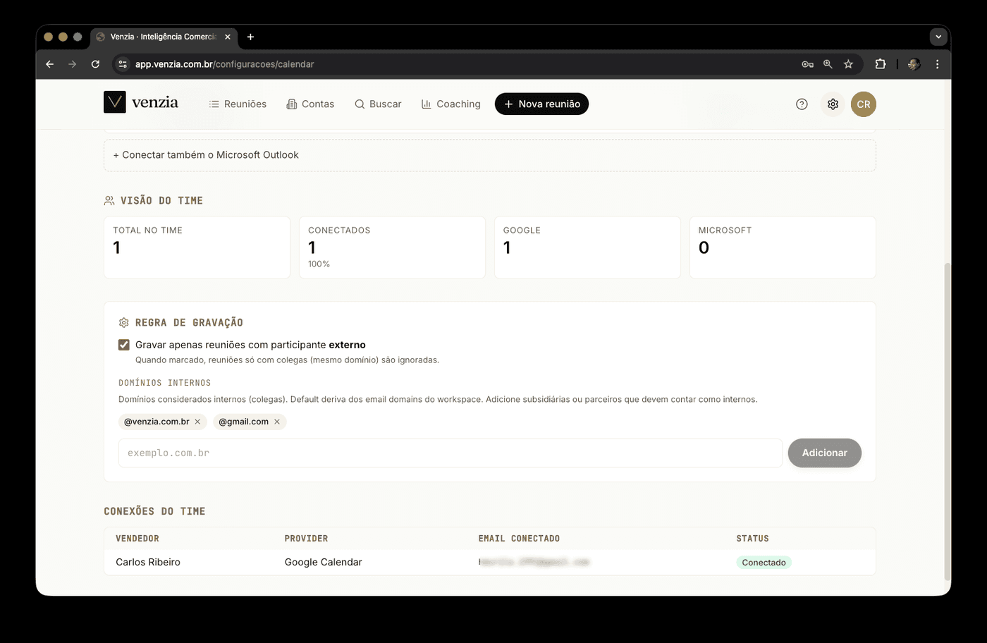 Configuração de Calendar automático com bot da Venzia